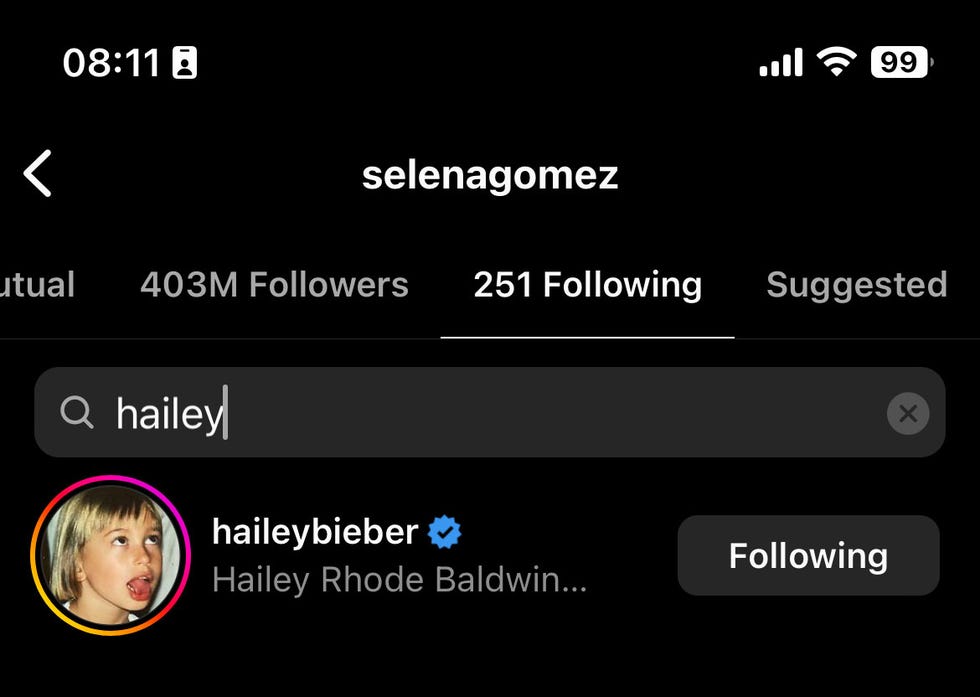 selena gomez following hailey on ig