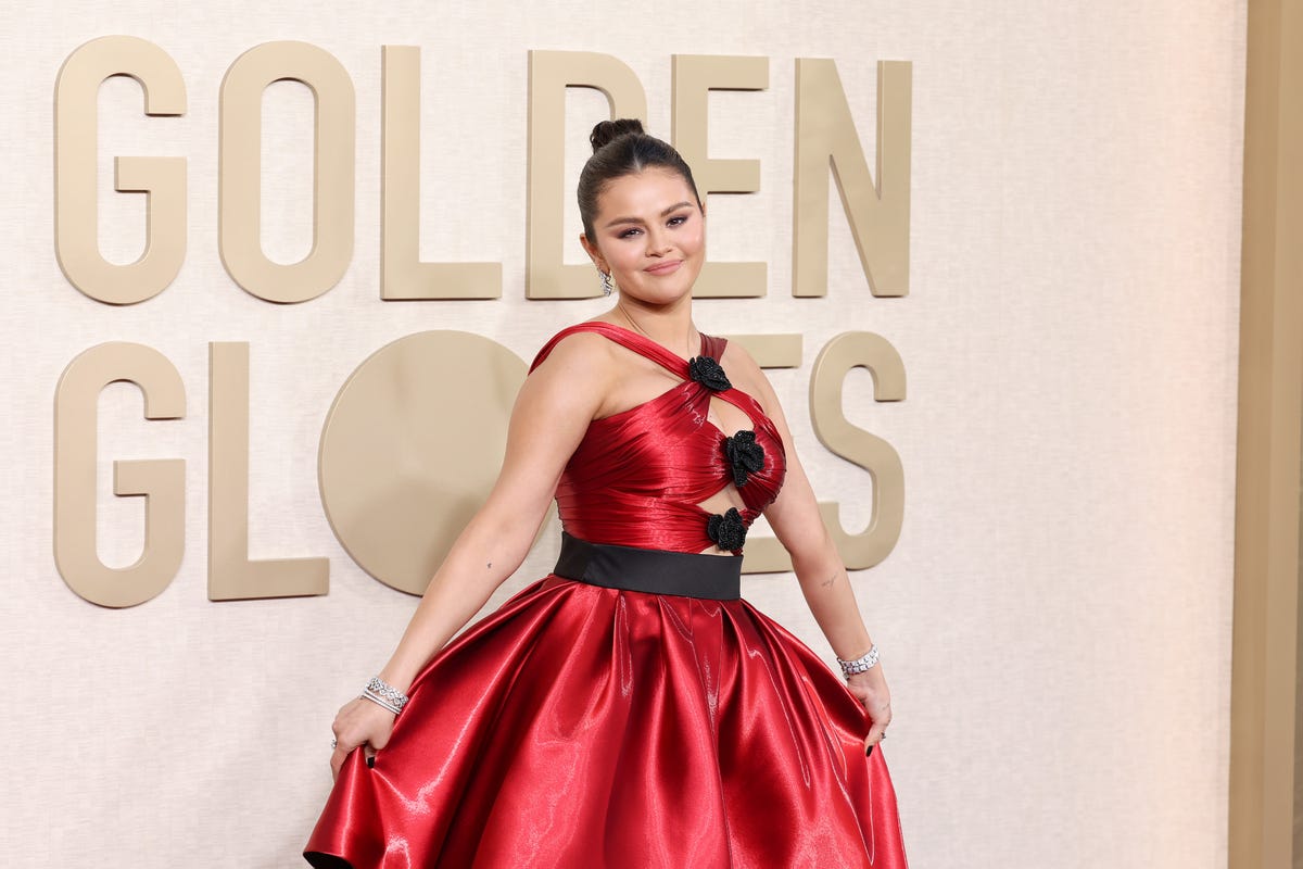 Selena Gomez wears red Armani Privé dress at Golden Globes 2024