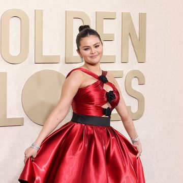 Lily James shuts down Golden Globes in a red Versace dress