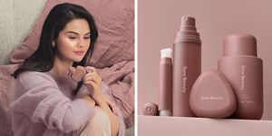 selena gomez with rare beauty's find comfort body collection