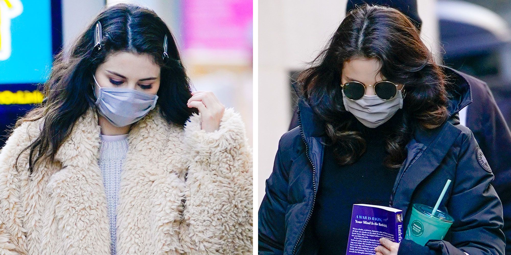 Selena Gomez: Beige Sweater, Checked Pants