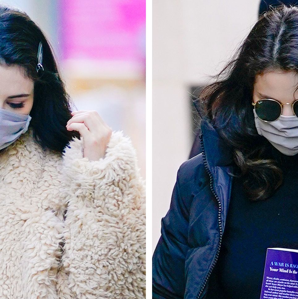 Selena Gomez: Beige Sweater, Checked Pants