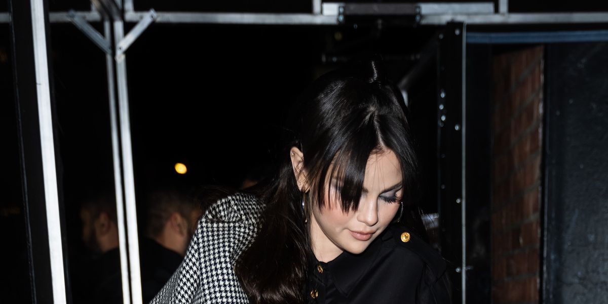 Selena Gomez Paired a Chic Louis Vuitton Miniskirt With a Houndstooth Coat  in NYC