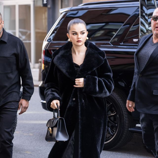 Selena Gomez Wears a Black Fur Coat for NYC Rare Beauty Event