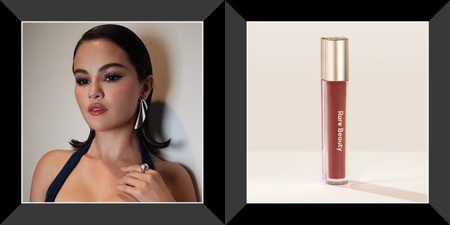 selena gomez wearing rare beauty glossy lip balm
