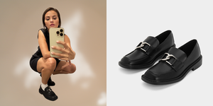 selena gomez black loafers charles and keith