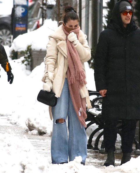selena gomez out walking in the snow