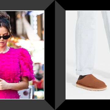 selena gomez carrying a macbook, ugg scuff slippers