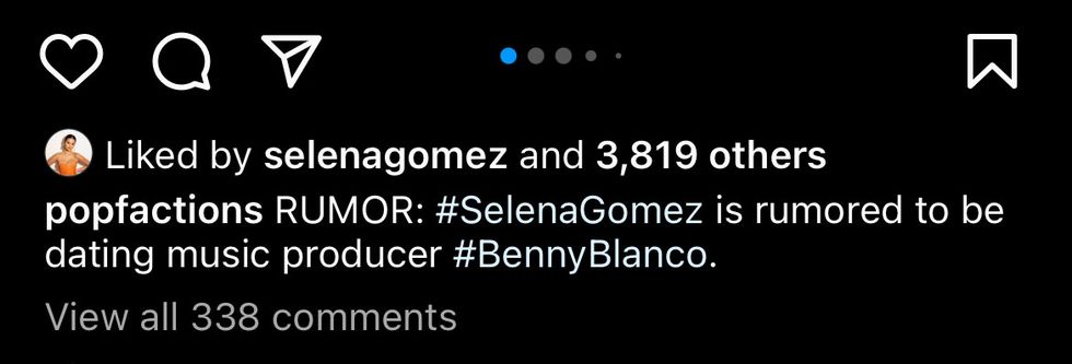 selena gomez's likes and comments on post about not being single
