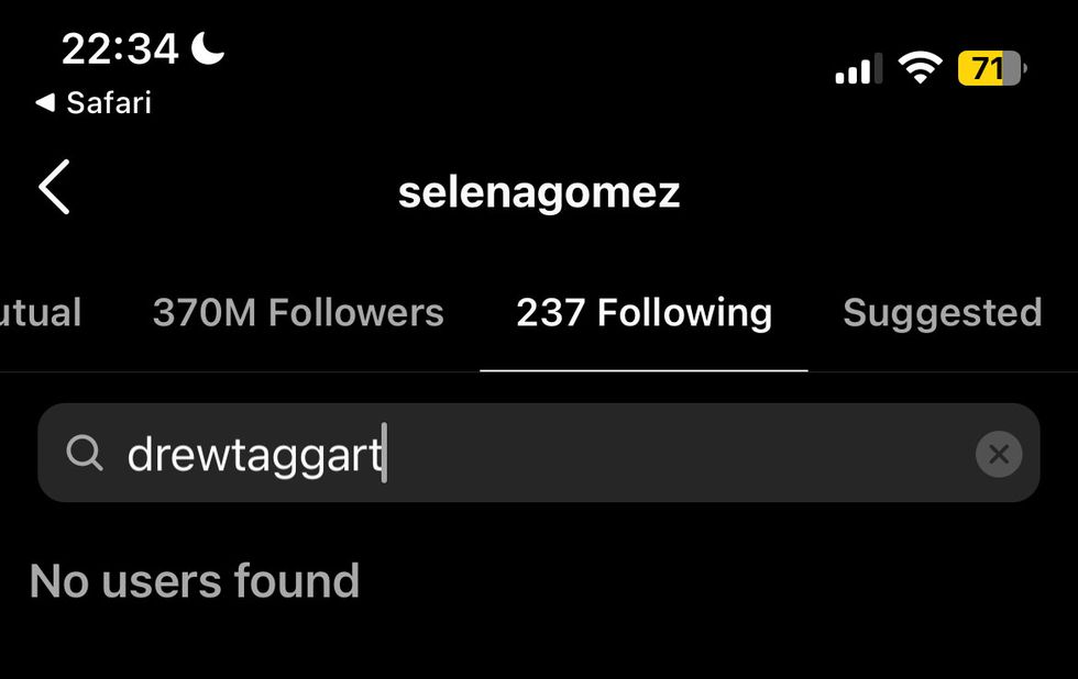 selena gomez not following drew taggart's instagram on january 16, when news of their dating broke