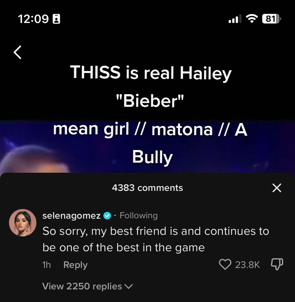 selena gomez's comment on the haileytaylor shade tiktok