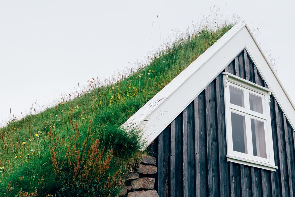 selid turf house in iceland with green, living roof