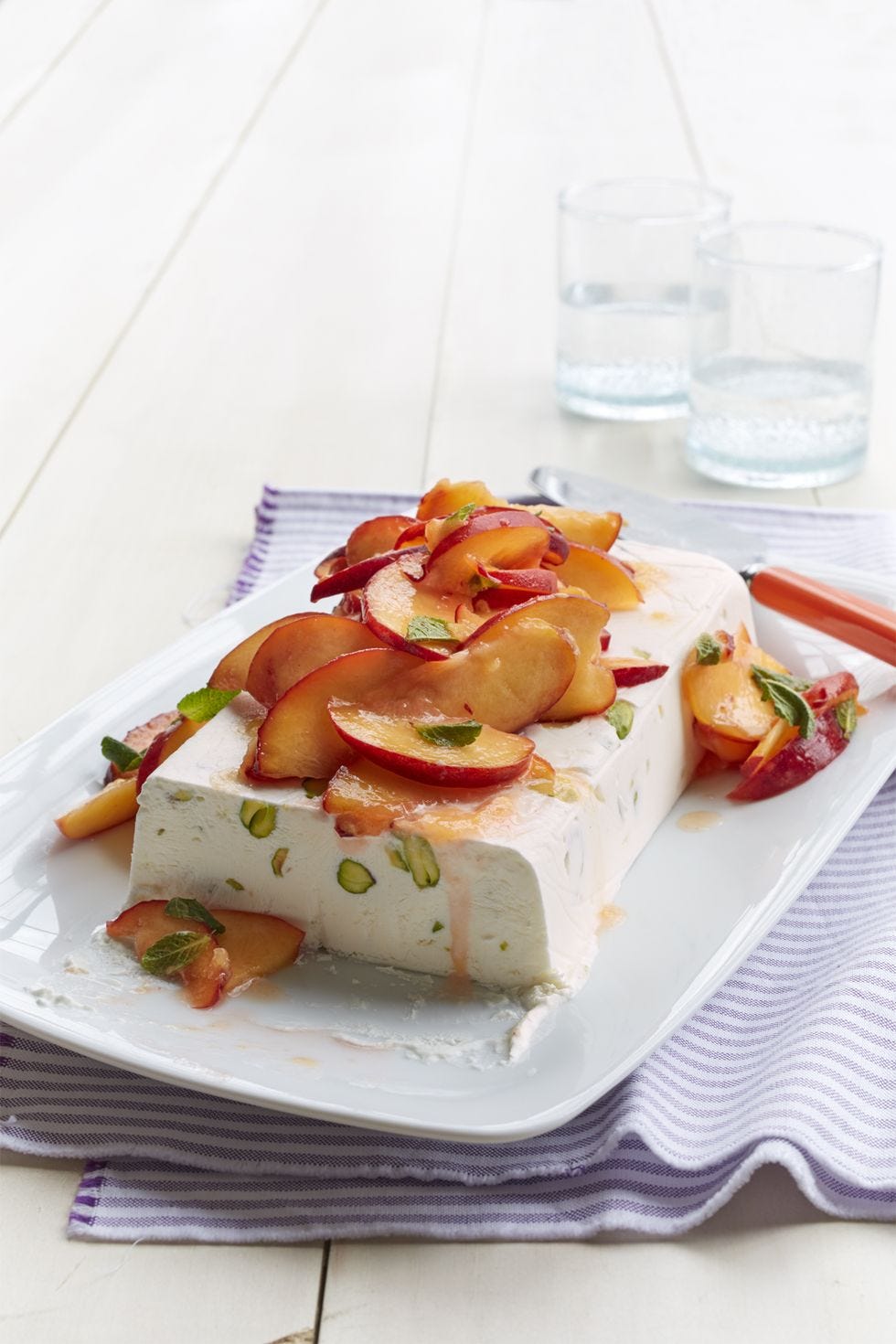 semifreddo with honeyed peaches