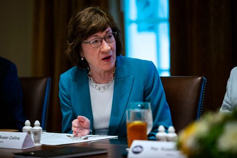 U.S. Sen. Susan Collins (R-ME) attends a lunch meeting for Republican lawmakers in the Cabinet Room at the White House