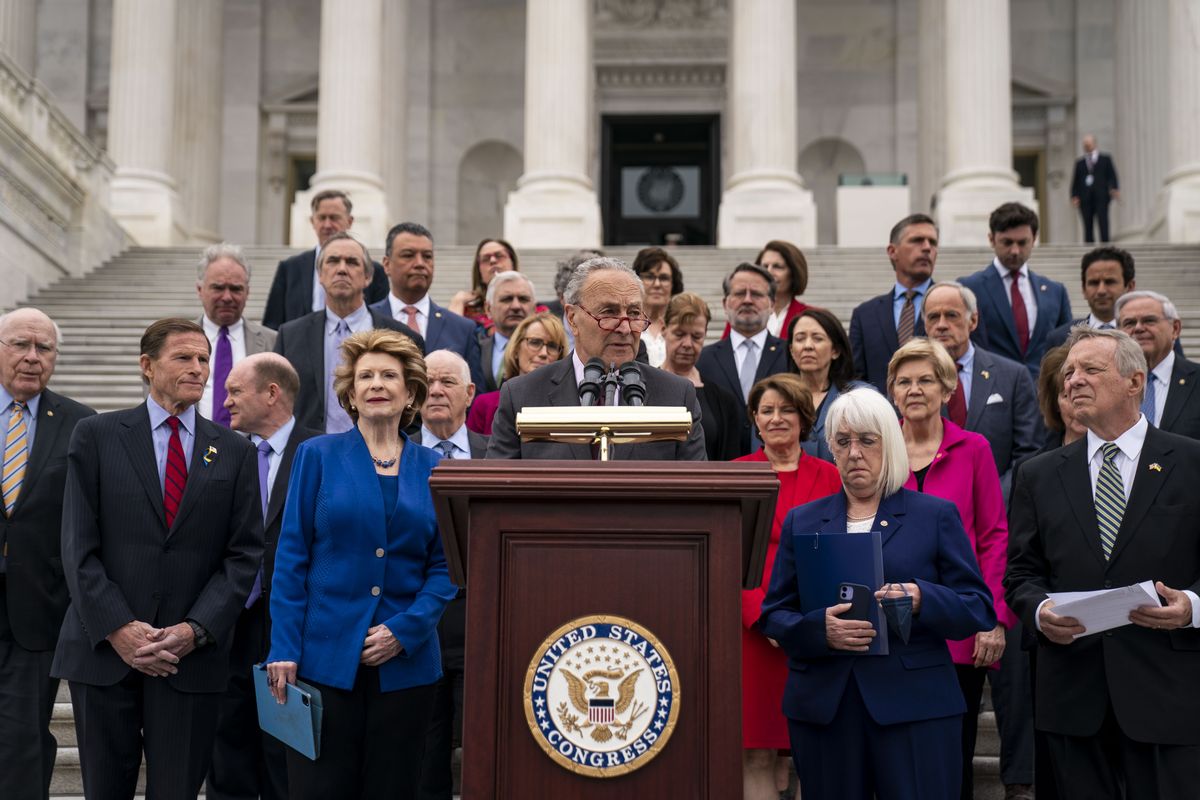 democratic senators address the leaked supreme court draft decision to overturn roe v wade