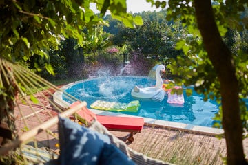 senior friends pool fun