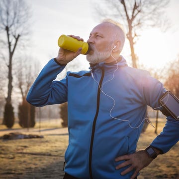 senior man hydrating