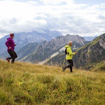 seniors running in the mountains