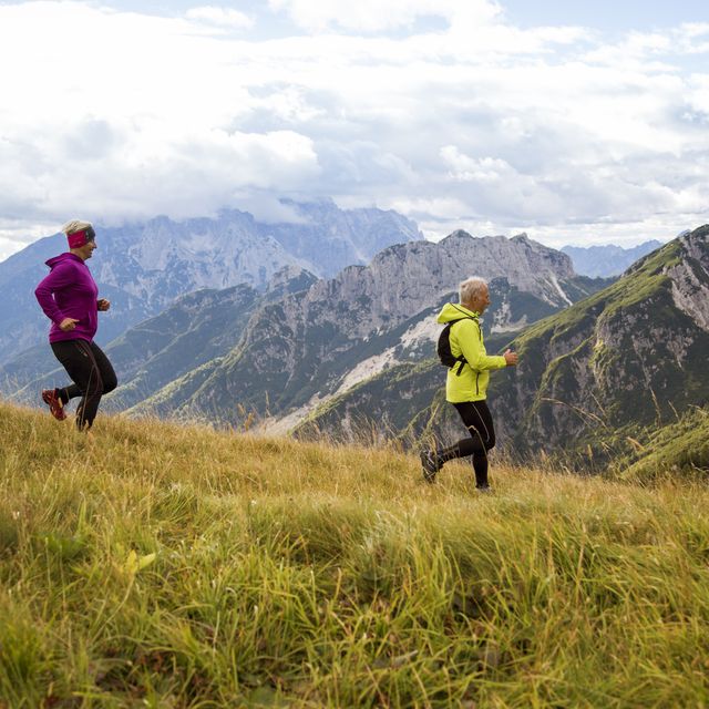 seniors running in the mountains