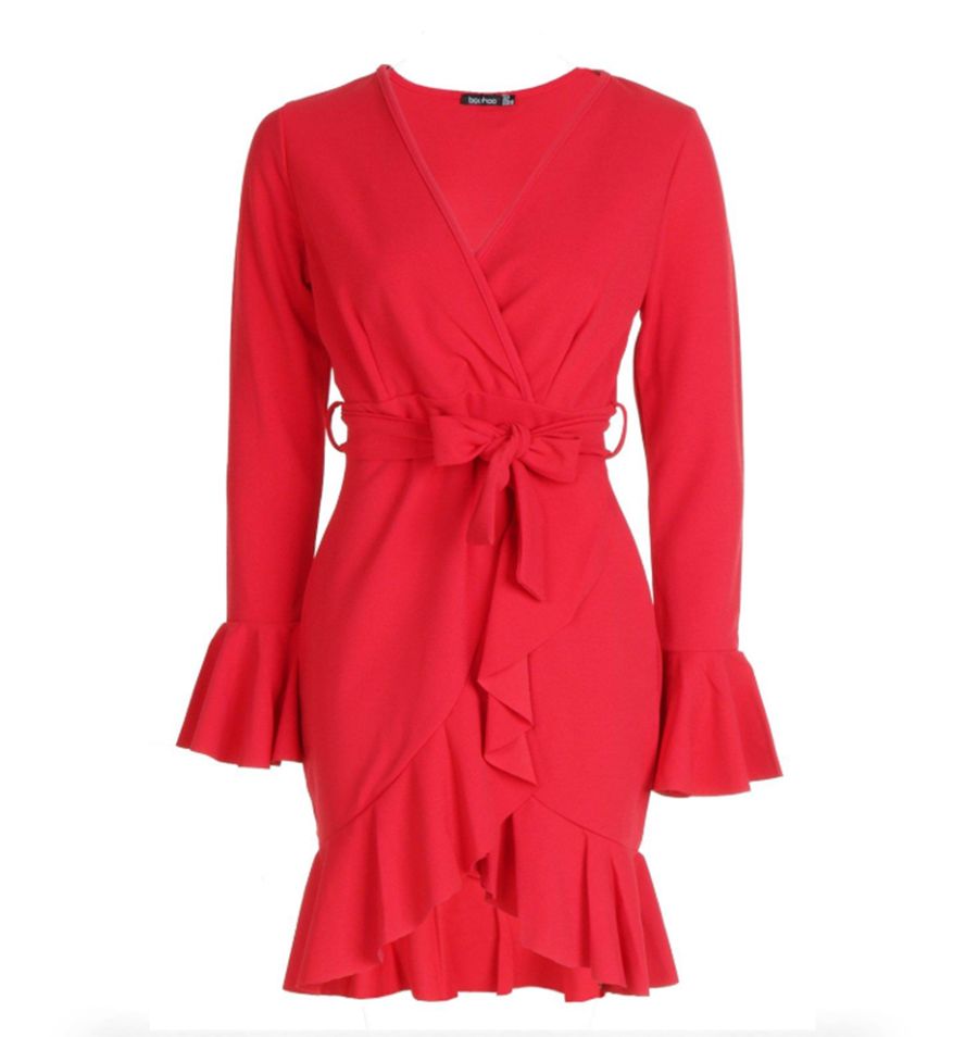 Clothing, Dress, Red, Day dress, Sleeve, Outerwear, Pink, Robe, Neck, Cocktail dress, 