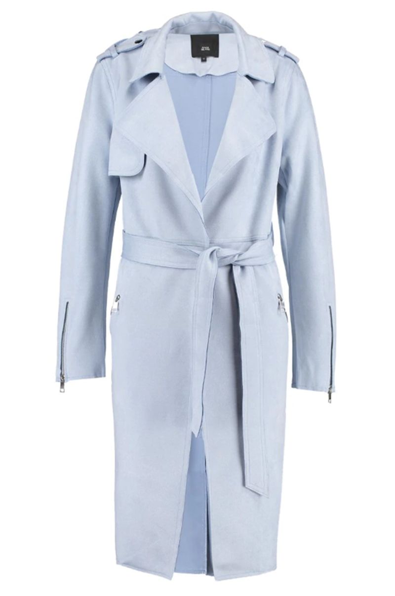 Clothing, White, Coat, Trench coat, Outerwear, Blue, Sleeve, Overcoat, Robe, White coat, 