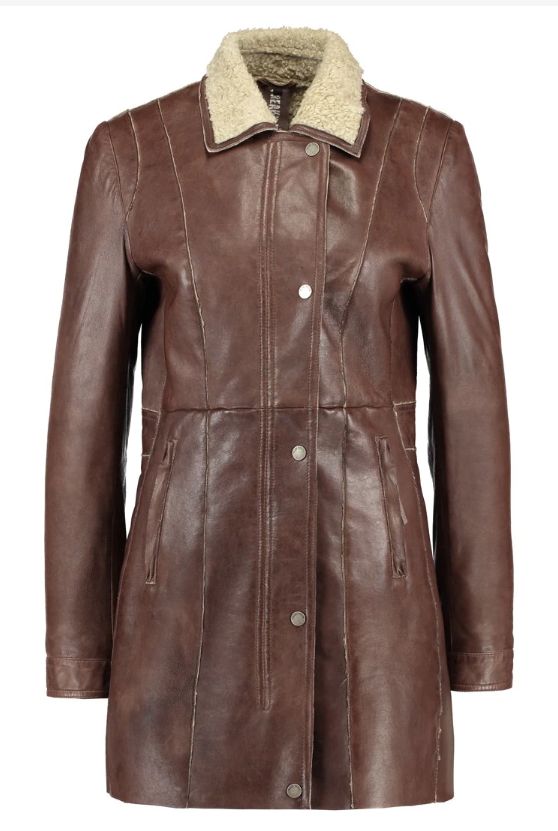 Clothing, Outerwear, Jacket, Leather, Coat, Brown, Leather jacket, Sleeve, Tan, Overcoat, 