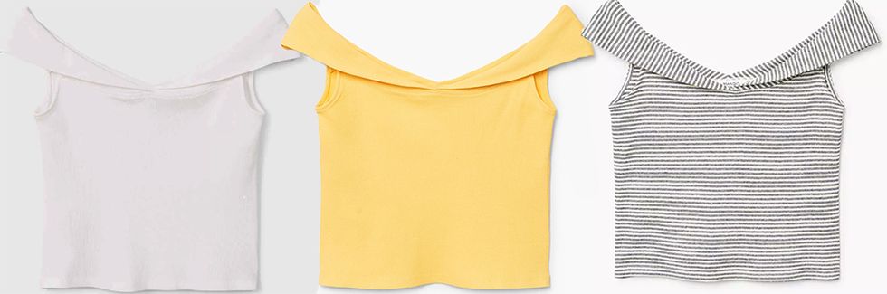 Clothing, White, Yellow, Sleeveless shirt, Orange, Neck, Sleeve, Shoulder, Outerwear, T-shirt, 
