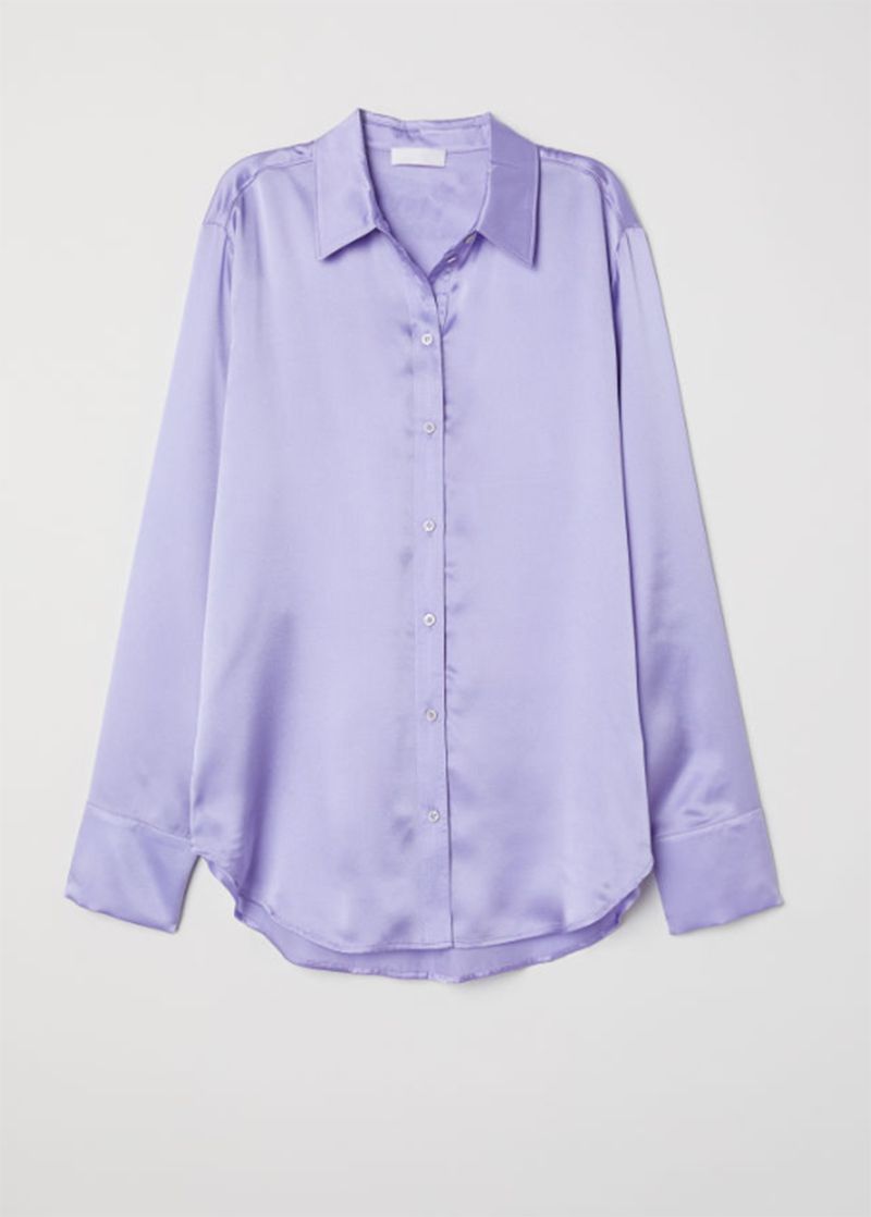 Clothing, White, Purple, Violet, Lavender, Lilac, Sleeve, Collar, Shirt, Button, 