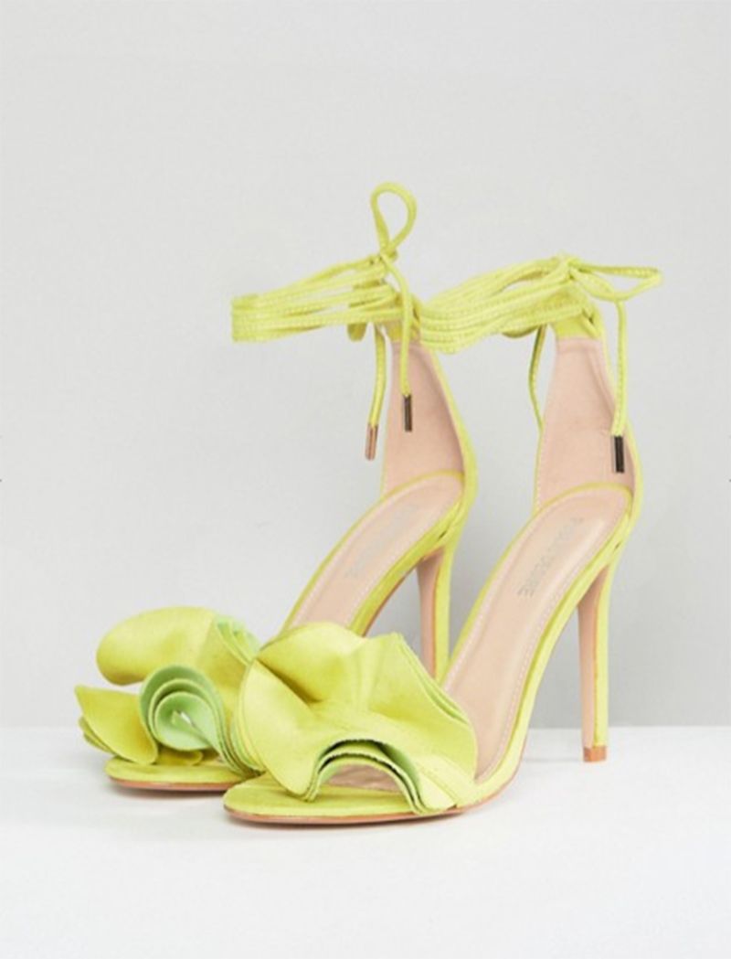 Footwear, Yellow, High heels, Shoe, Sandal, Pink, Strap, 