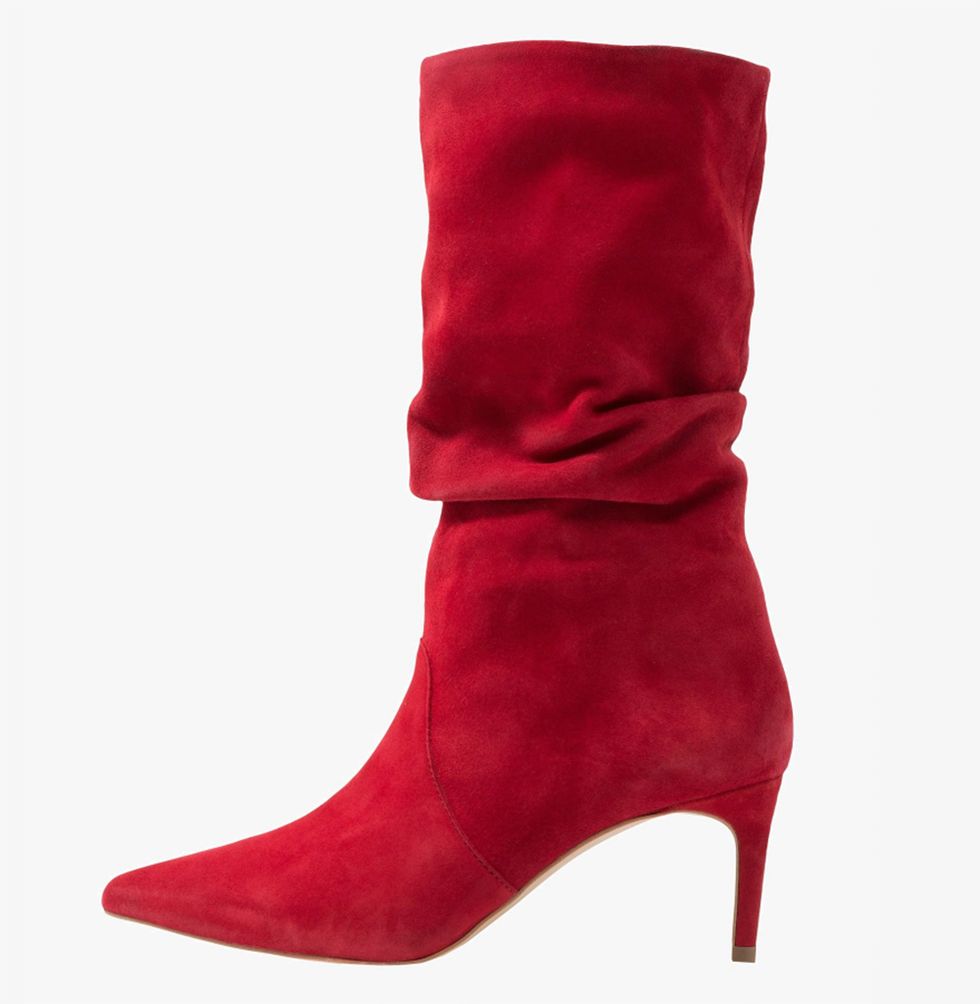 Footwear, Red, Shoe, Boot, Leather, High heels, Suede, Knee-high boot, Durango boot, Carmine, 