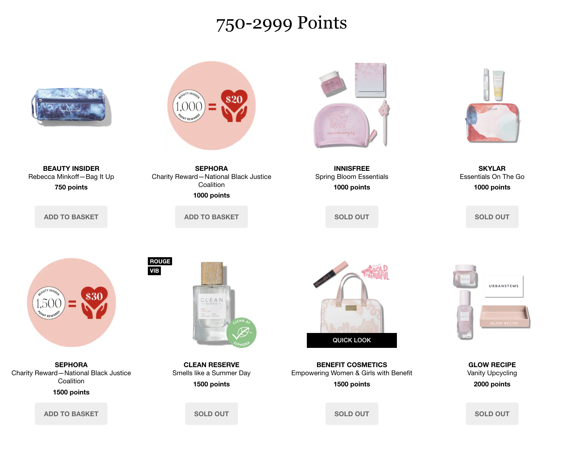 Sephora Points Reward: 750 Points = 10% Off, 1,000 Points = 15% Off