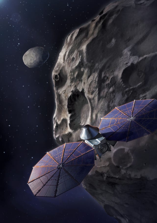 Op haar twaalf jaar durende missie zal de NASAsonde Lucy zeven planetoden in de omloopbaan van Jupiter onderzoeken waaronder ook het binaire stelsel Patroclus en Menoetius Daarmee zal de mensheid voor het eerst een glimp opvangen van deze raadselachtige JupiterTrojanen