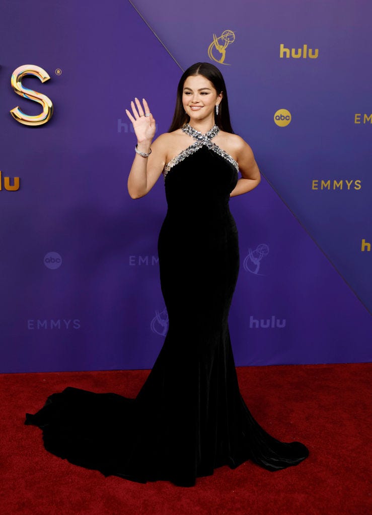 selena gomez at the 2024 emmys in ralph lauren