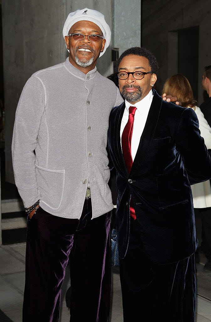 Milan Fashion Week Spring/Summer 08 - Giorgio Armani milan, italy september 24: samuel l. jackson and spike lee arrives at the giorgio armani show as part of milan fashion week spring summer 2008 on september 24, 2007 in milan, italy. (photo by venturelli/wireimage)