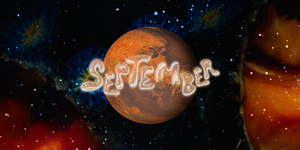 the word september in bubble letters over a planet