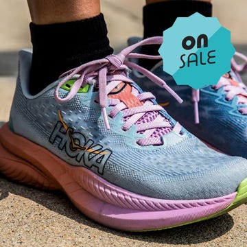 two separate pairs of cushioned running shoes with an on sale badge two separate pairs of cushioned running shoes with an on sale badge
