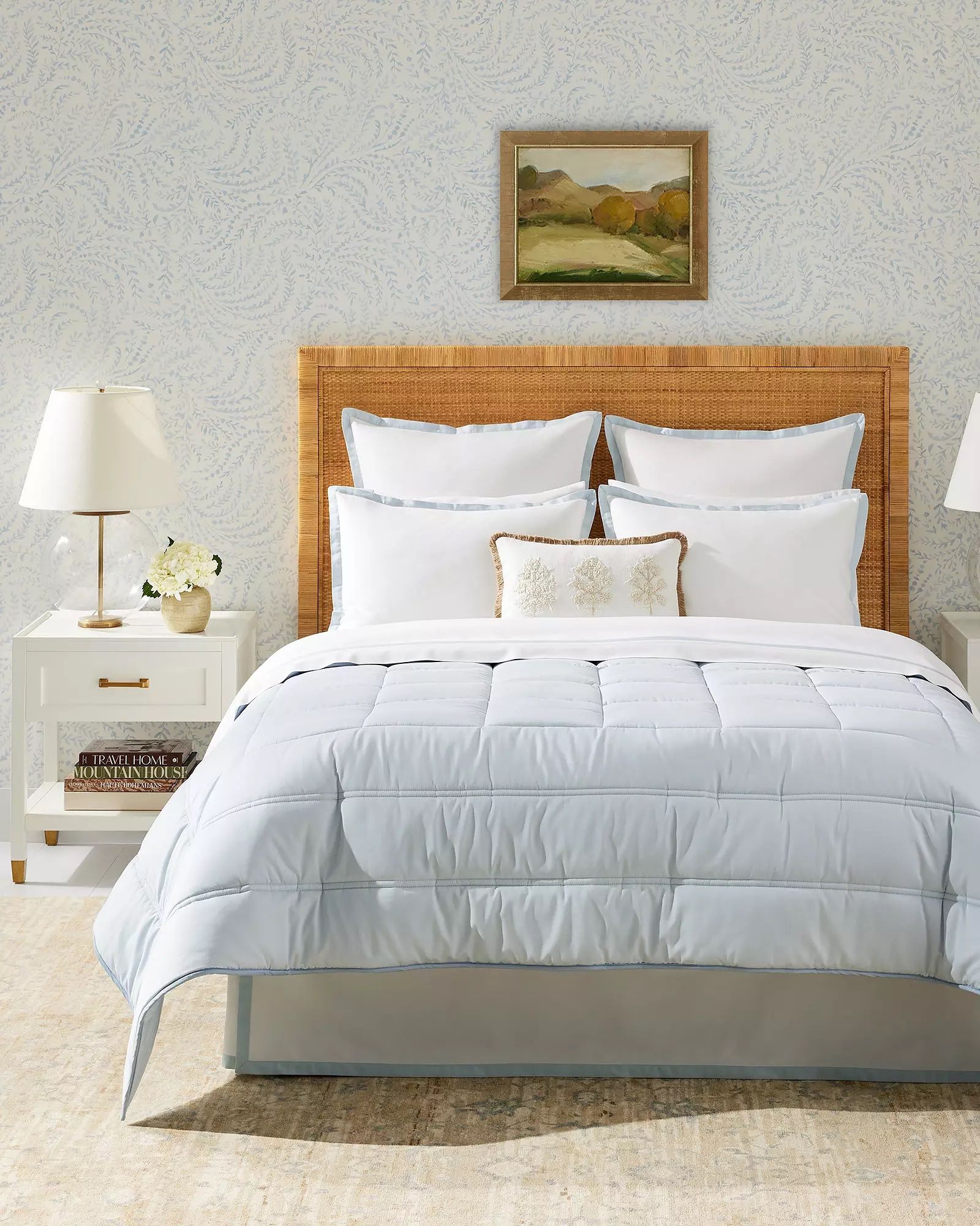 Serena And Lily S Spring 2024 Collection Has The Chicest Removable   Serena And Lily Bedroom Natural Rattan Bed Balboa Headboard Sky Blue Sateen Colfax Comforter Brand X1263 Cv1 659db47430735 