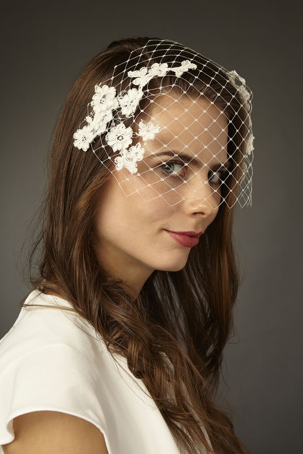 Pearl Headband with Birdcage Veil - Genevieve Rose Atelier