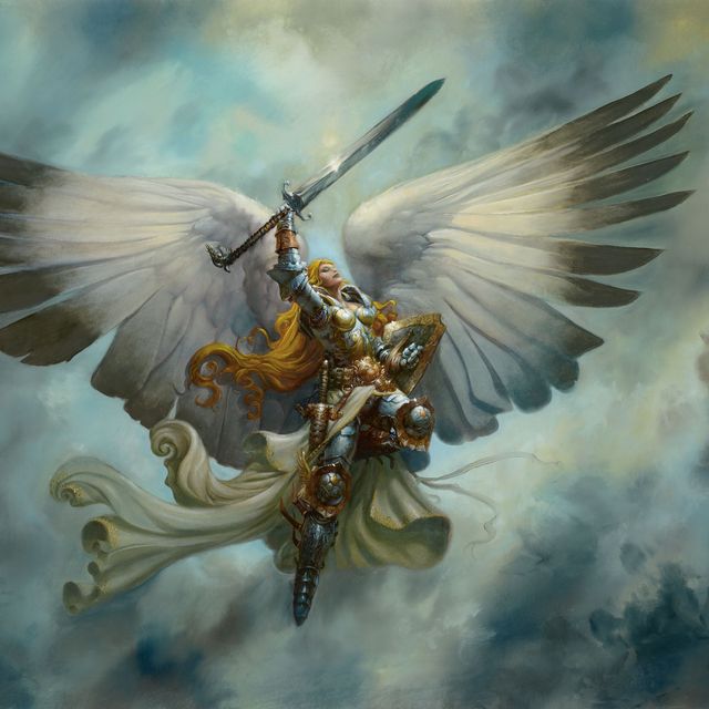 Fictional character, Wing, Art, Cg artwork, Mythology, Mythical creature, Angel, Supernatural creature, Feather, Painting, 