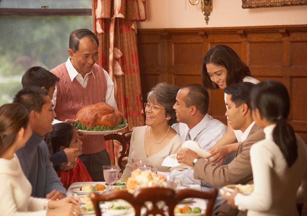 serving turkey to family