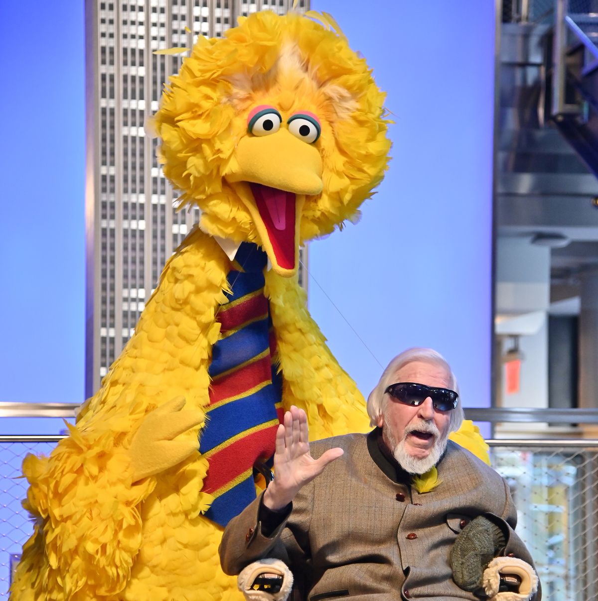 Sesame Street's Big Bird And Puppeteer Caroll Spinney Light The Empire State Building...