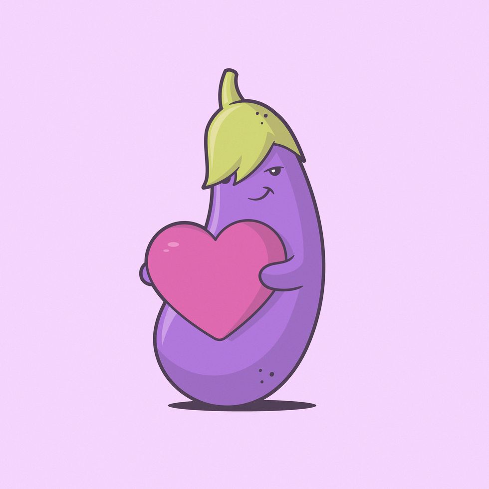 Purple, Violet, Eggplant, Pear, Heart, Plant, Fruit, Vegetable, Illustration, Drawing, 