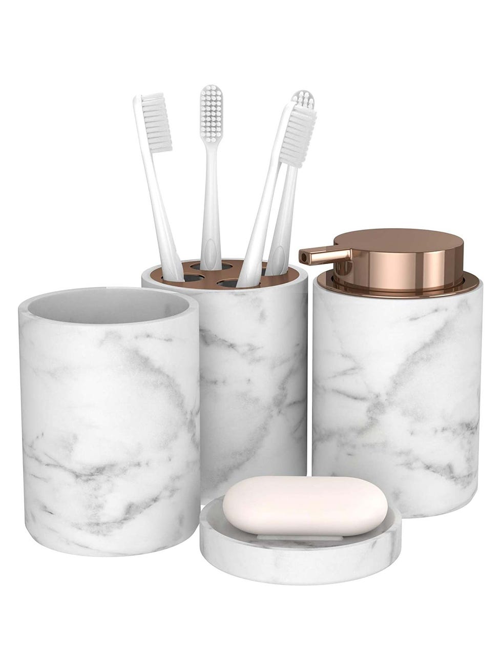 set de baño en mármol y oro rosa