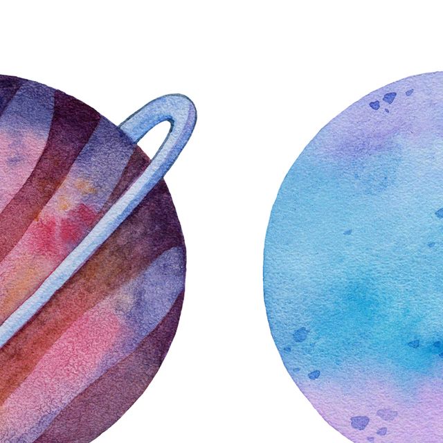 set of watercolor colorful planets on white background