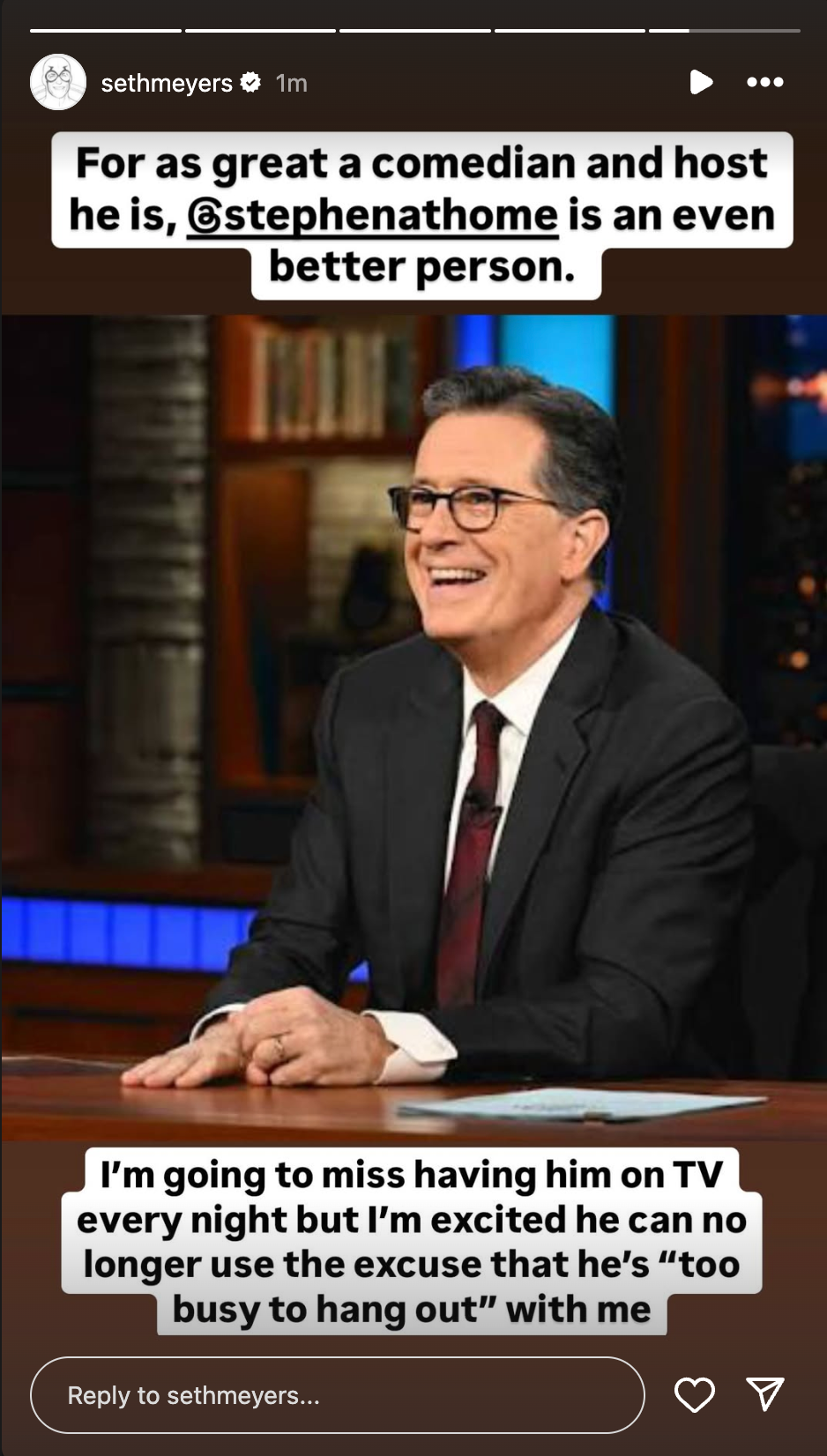 seth meyers reacts to late night with stephen colbert cancelation