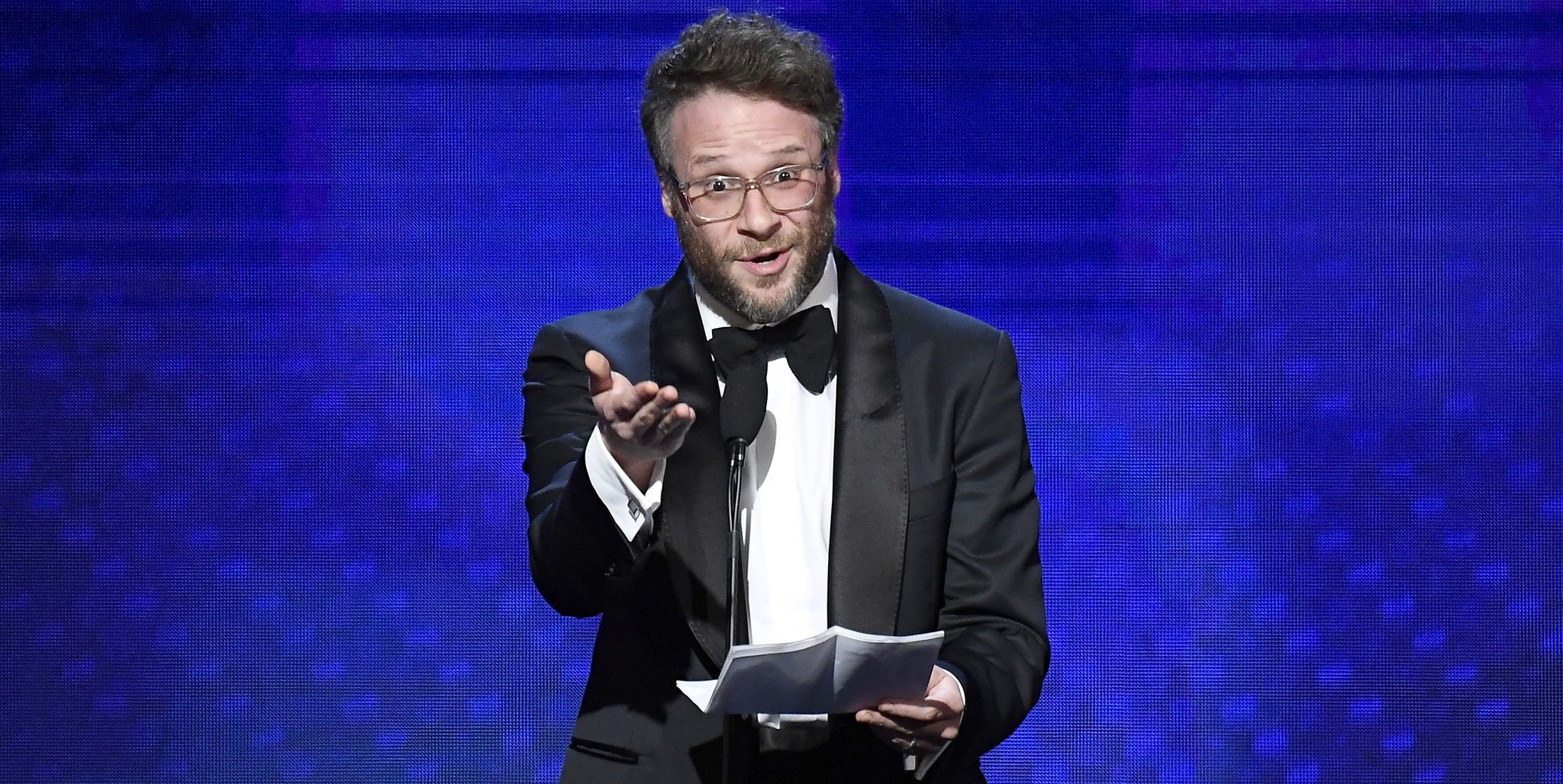 beverly hills, california   november 08 seth rogen speaks onstage during the 33rd american cinematheque award presentation honoring charlize theron at the beverly hilton hotel on november 08, 2019 in beverly hills, california photo by frazer harrisongetty images