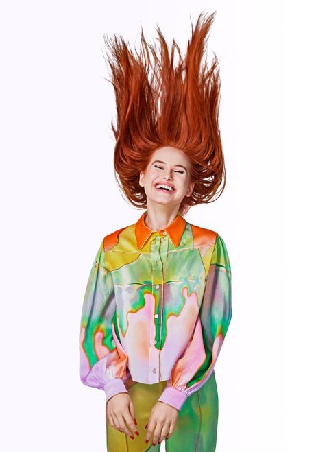 Style, Red hair, Art, Wig, Hair coloring, Costume, Fashion illustration, Costume design, Painting, Fashion design, 