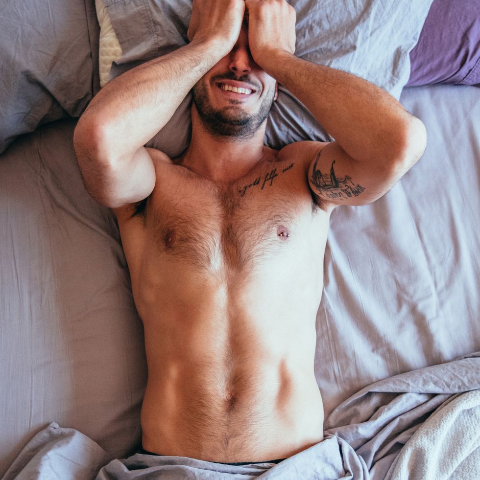 Sexy Man Covering Face In Bed, Sexy Man Lying In Bed