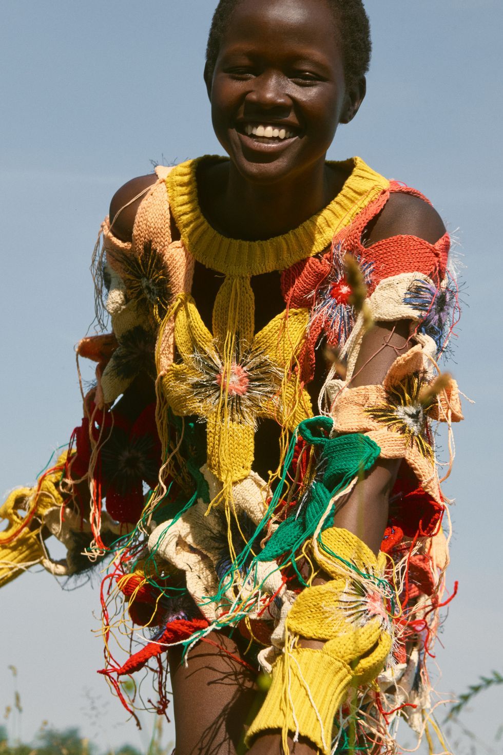 a person wearing a colorful scarf