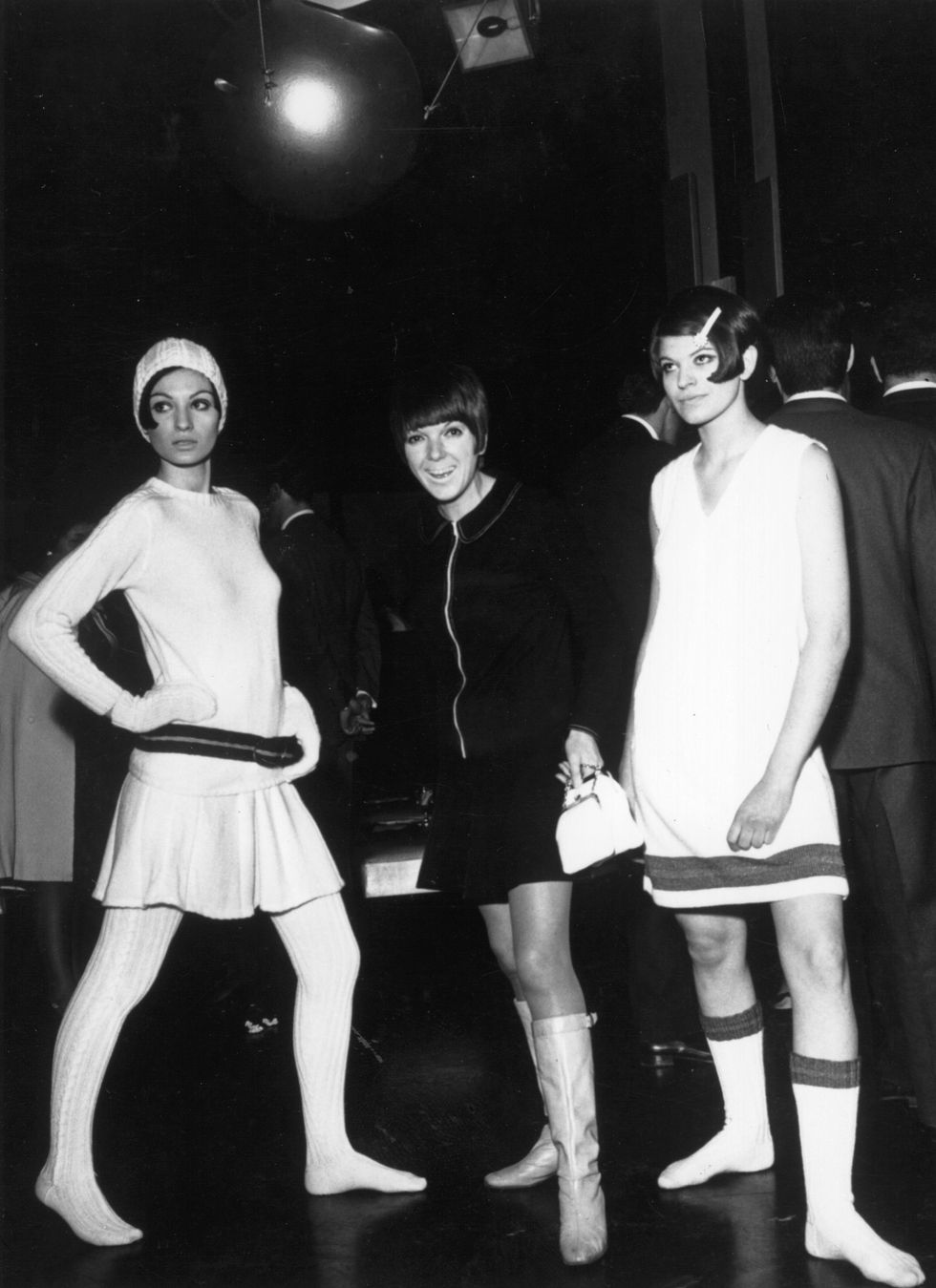 2nd march 1967  women modelling the viva viva collection of hand knits, made of the courtaulds new fibre 3h, from english designer mary quant, centre, at a fashion show at milan  photo by keystonegetty images